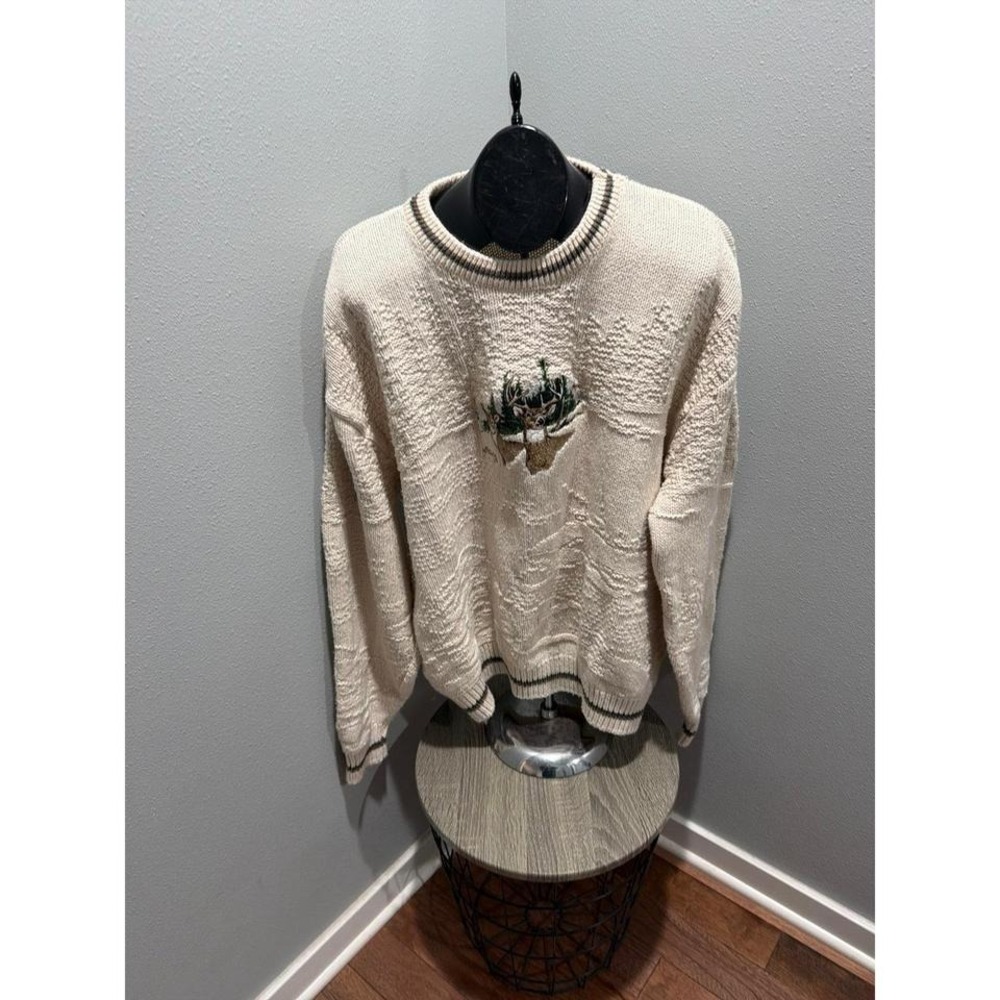 Vintage Shenandoah Sweater Deer Buck XXLT Textured  Cream
